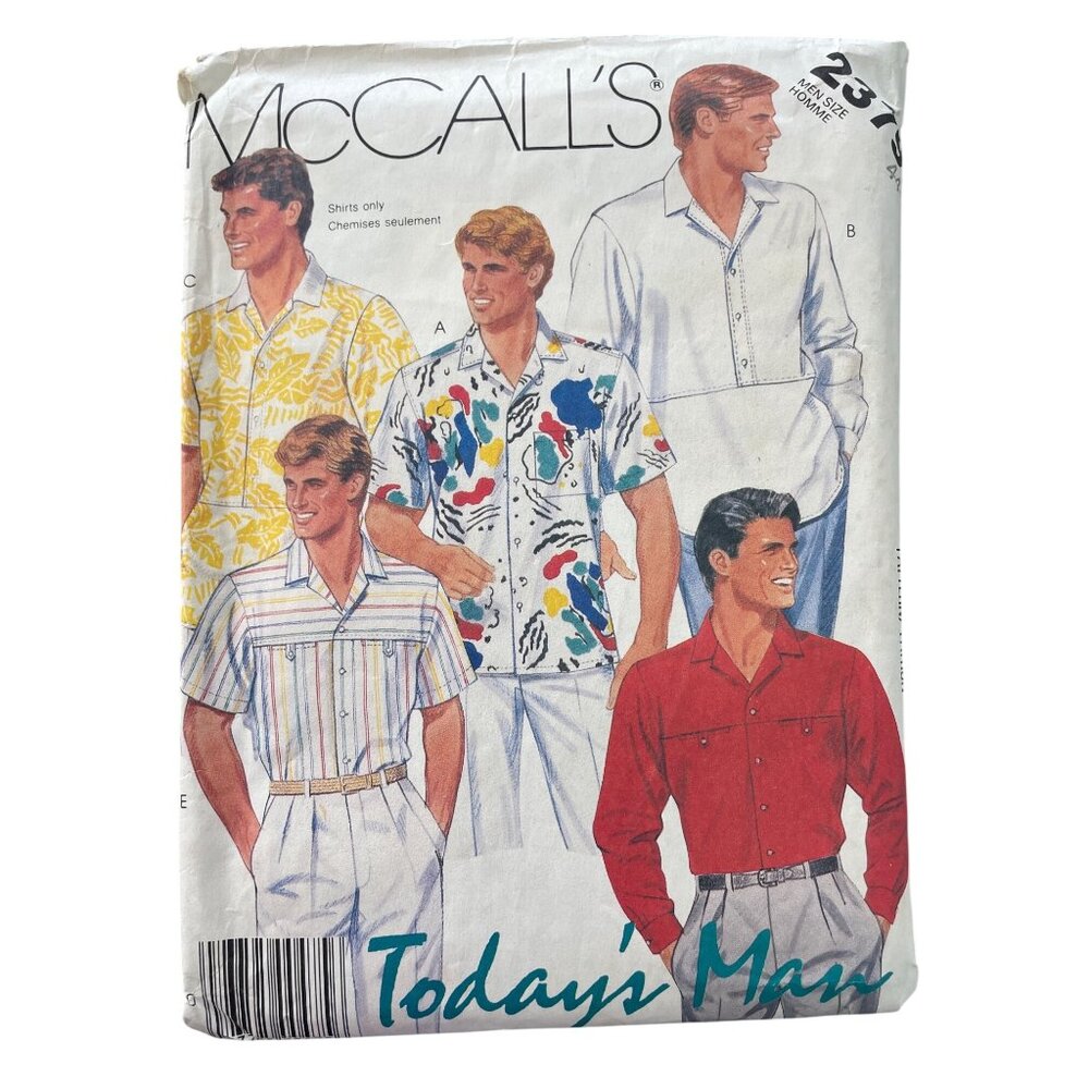80s McCalls 2379 Sewing Pattern Size 44 Mens Shirts Button Down 1986 Vintage CUT